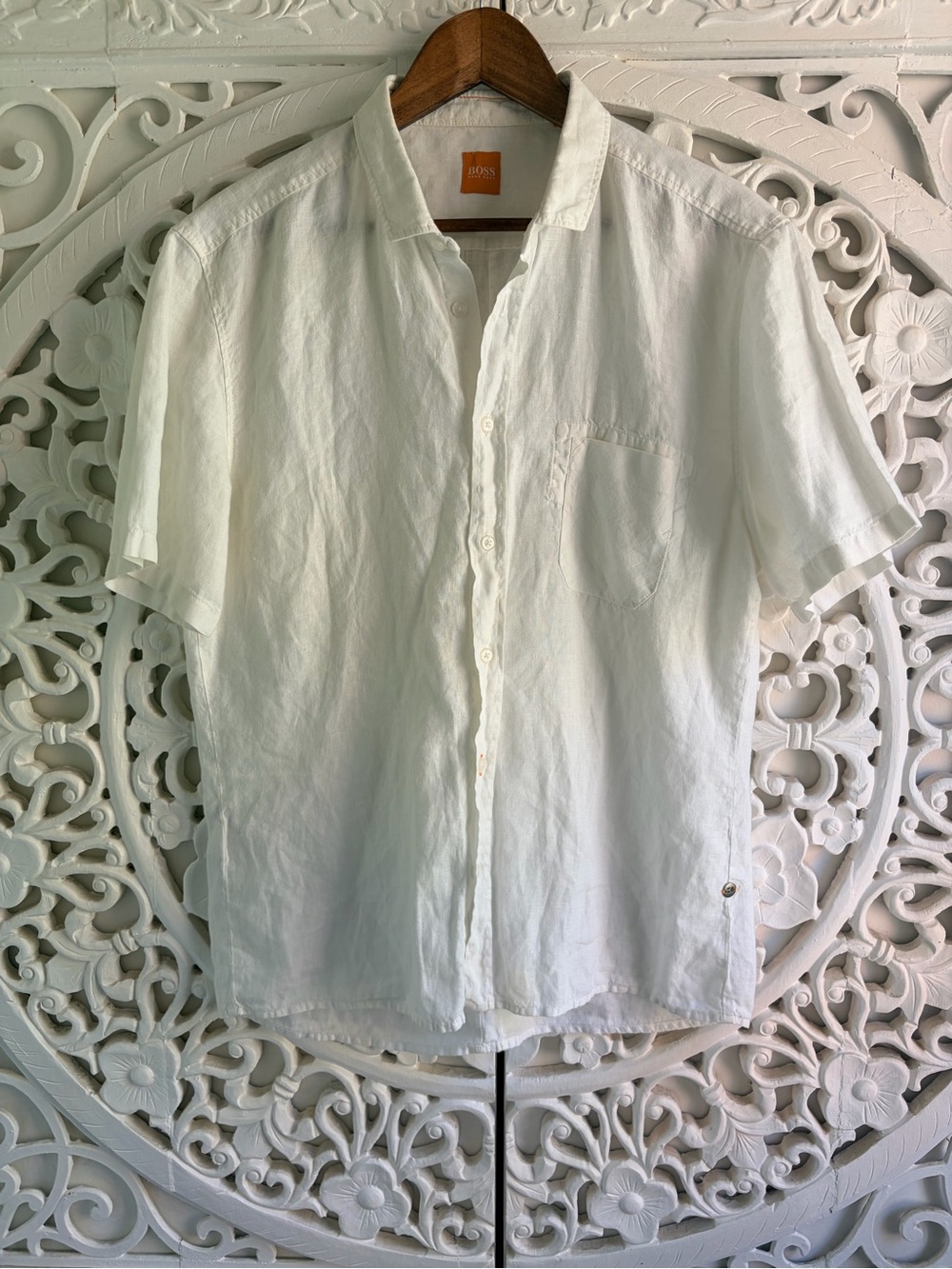 BOSS Orange Hugo Boss White 100% Linen Shirt Men’s L